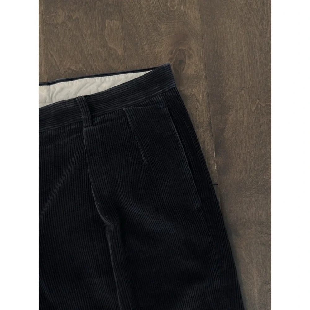 Nautica Mens Navy Blue Corduroy Pleated Front Cuff Classic Fit Pants Size 40X30